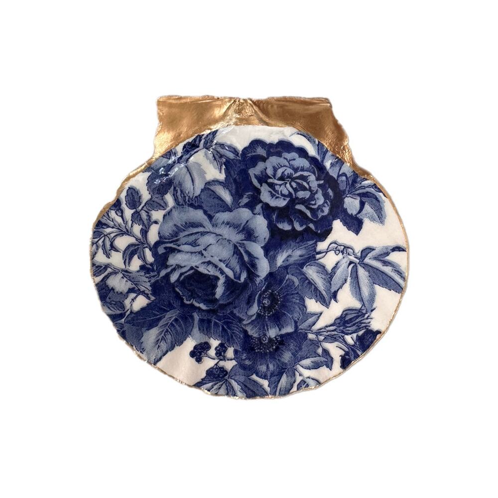 Blue White Chinoiserie Trinket Dish, Scallop Shell Ring Dish for Her - Picture 2 of 4
